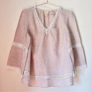 Chico's Soft Pink & White Striped Lace-Trim Tunic